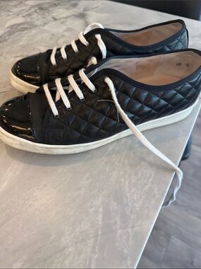 Paul Mayer Quilted Black Low-Top Sneakers with White Laces